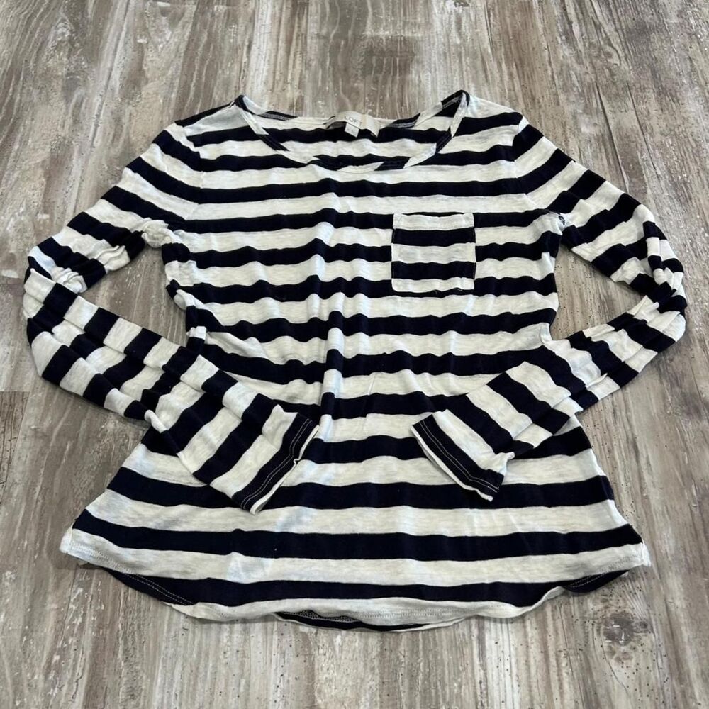 LOFT Women’s casual preppy purple + white striped long sleeve top